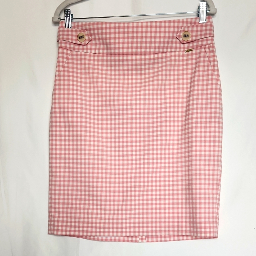 DKNY Pink Gingham Pencil Skirt